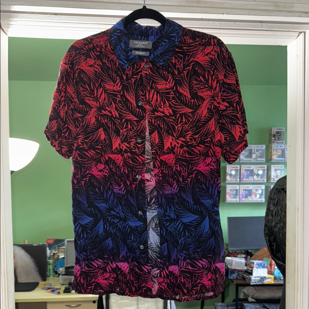 Red and Blue Leaf Print Shirt
